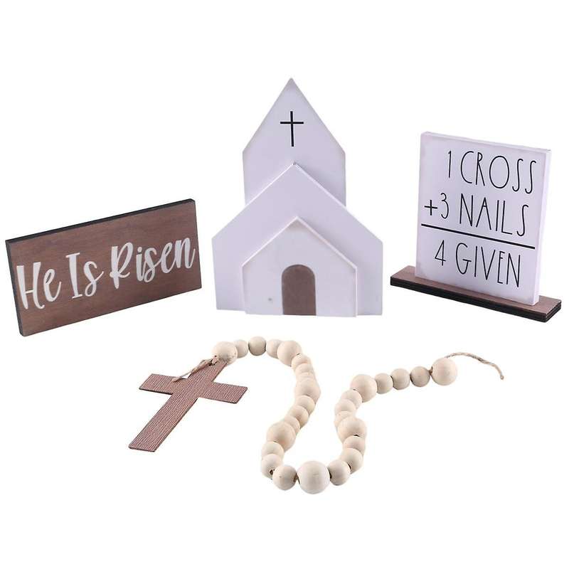 Wooden Signs Easter Tiered Tray Items Rustic Nativity Scene Decor Set for Easter Scene