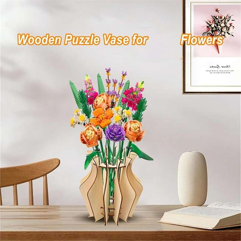 Wooden Puzzle Vase, Perfect for Displaying Roses, Tulips, Daffodils - A Gift for the Brick Flower Lo