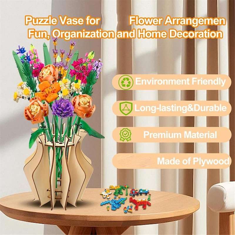 Wooden Puzzle Vase, Perfect for Displaying Roses, Tulips, Daffodils - A Gift for the Brick Flower Lo