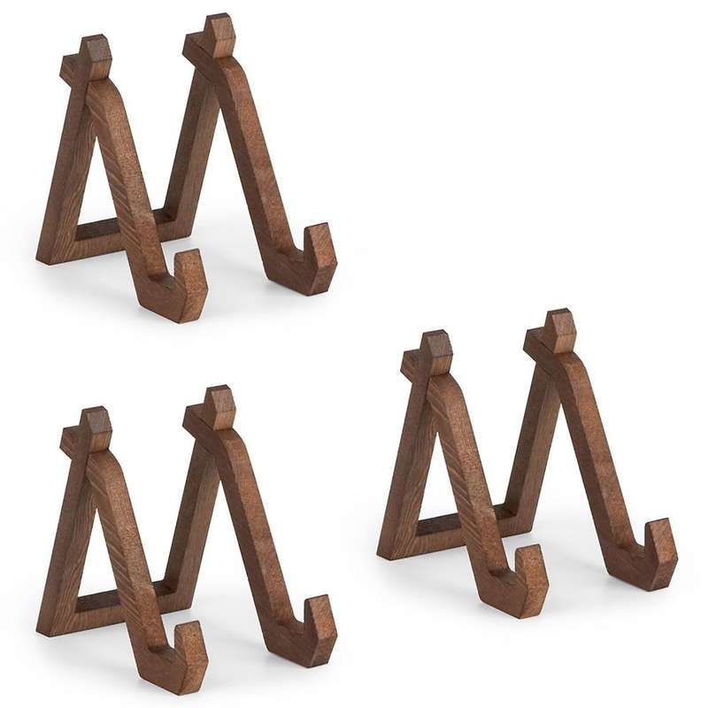 Wooden Plate Holder Display Stand, 3 Pack 6 Inch Decorative Picture Frame Photo Stand for Decorative