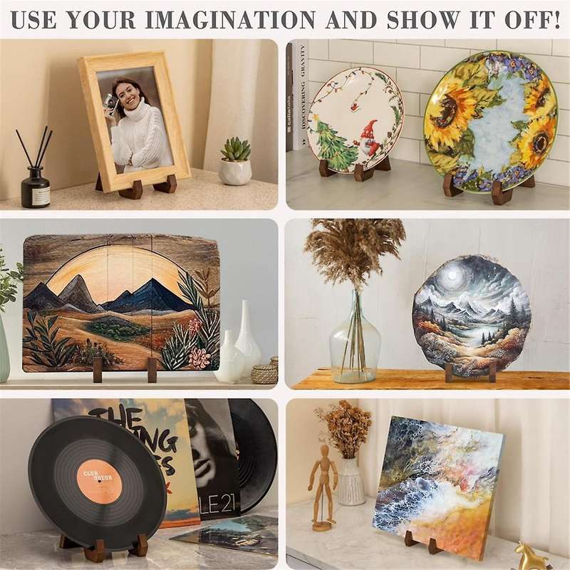 Wooden Plate Holder Display Stand, 3 Pack 6 Inch Decorative Picture Frame Photo Stand for Decorative