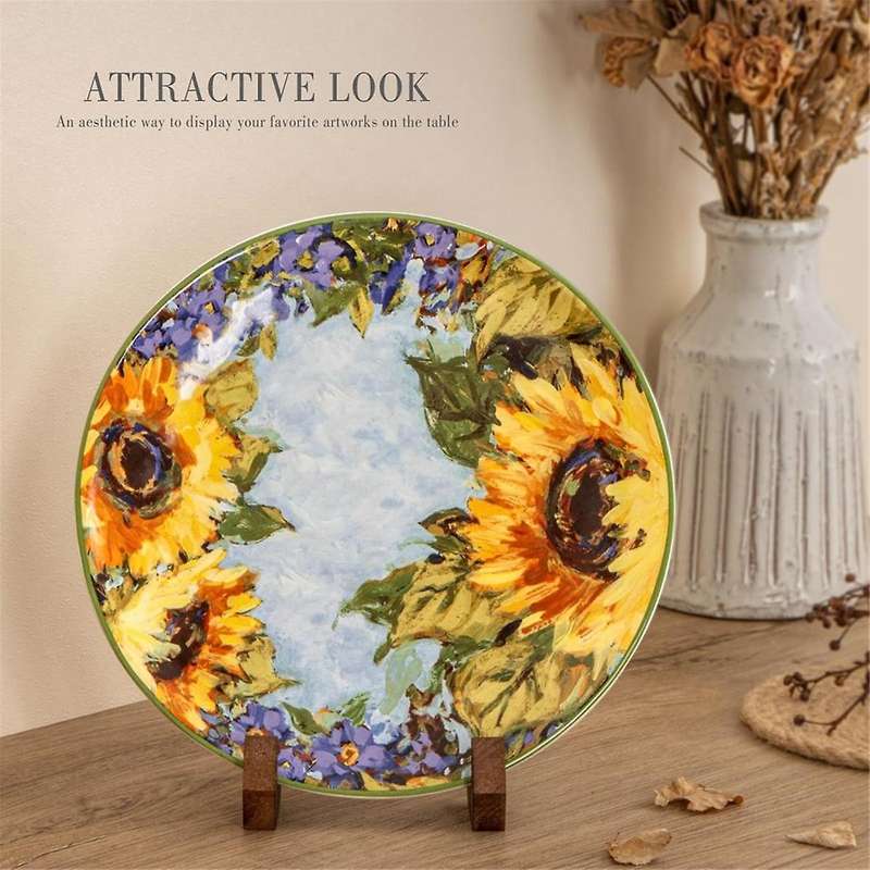 Wooden Plate Holder Display Stand, 3 Pack 6 Inch Decorative Picture Frame Photo Stand for Decorative