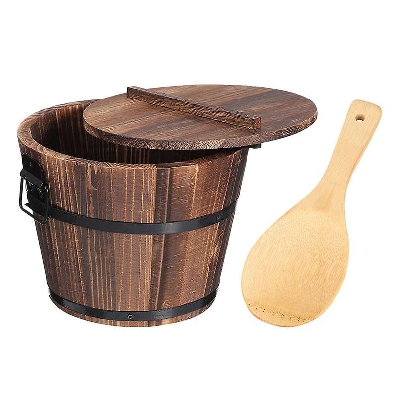 Wooden Rice Bucket Korean Bibimbap Bucket Japanese Cuisine Bucket Food Storage Container with Lid S