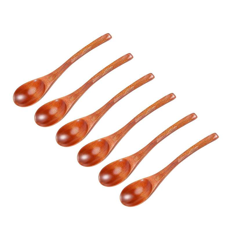 Wooden Soup Spoons, 6 Pieces 7.84 Inches Japanese Ramen Spoons Round Nanmu Wood Long Handle Kids Ric