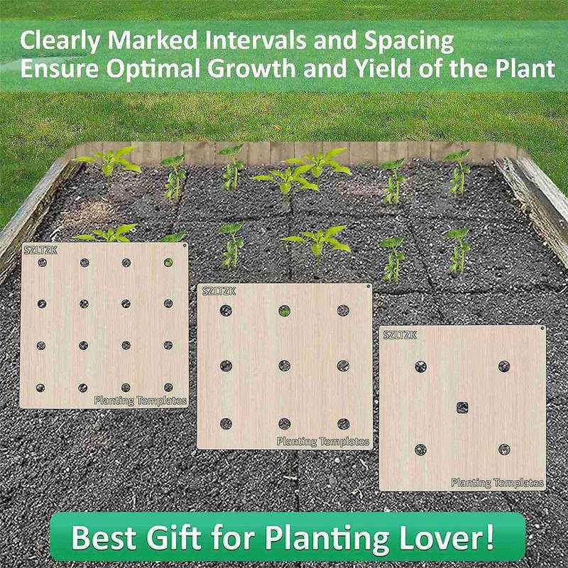 Wooden Planting Set, Square Foot Gardening Tools, Seed Planting Template with Planting Guide & Dibbe