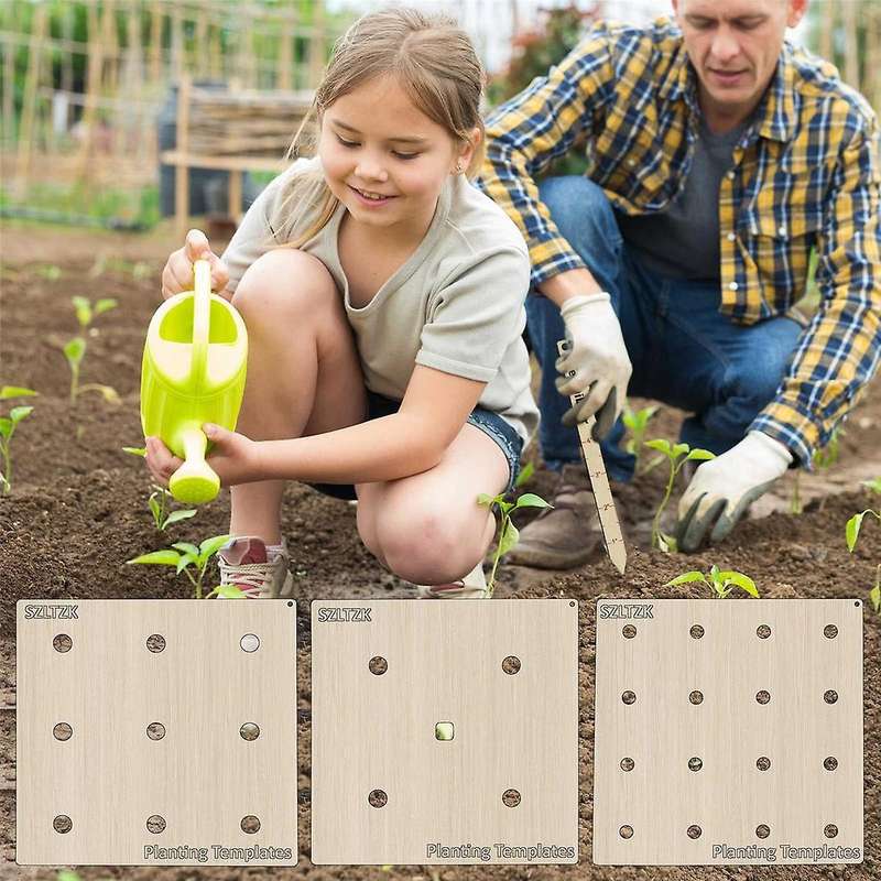 Wooden Planting Set, Square Foot Gardening Tools, Seed Planting Template with Planting Guide & Dibbe