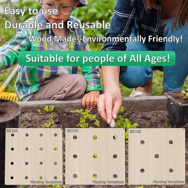 Wooden Planting Set, Square Foot Gardening Tools, Seed Planting Template with Planting Guide & Dibbe