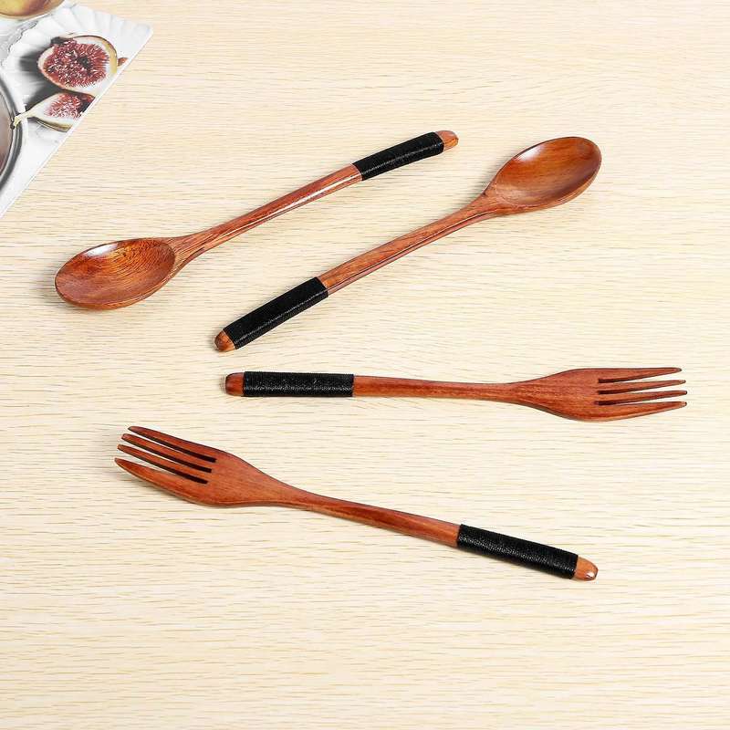 Wooden Spoons Forks Set Japanese Style Wooden Utensils Set for Eating Wood Set Reusable (Black ,10
