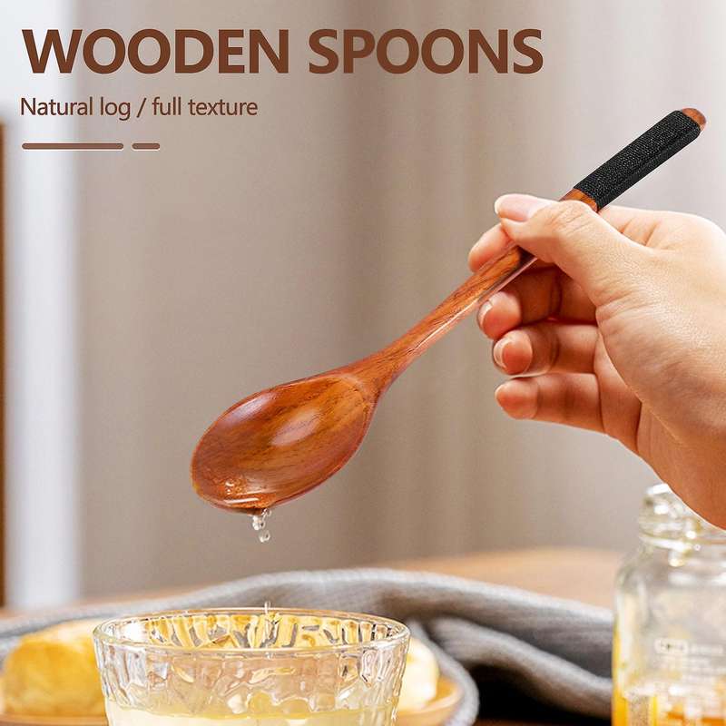 Wooden Spoons Forks Set Japanese Style Wooden Utensils Set for Eating Wood Set Reusable (Black ,10
