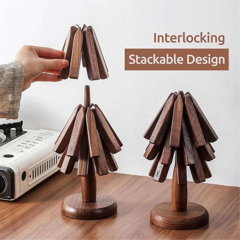 Wooden Trivets for Hot Dishes Tree Shape Trivet Set Coaster for Teapot Hot Pots (black Walnut)