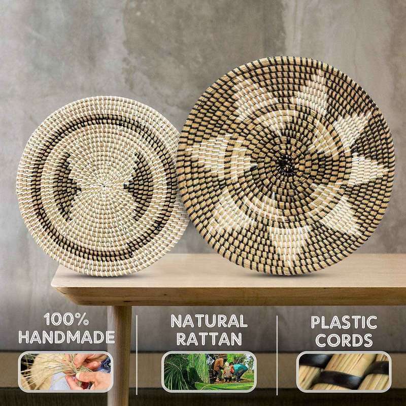 Woven Basket Wall Decor Set - Rattan Wall Decor - Wicker Wall Art - Woven Fruit Basket - Seagrass De