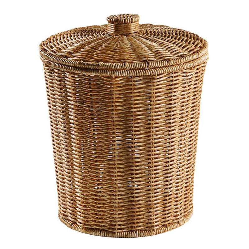 Woven Basket Trash Can Round with Lid Planter Woven Baskets Wicker