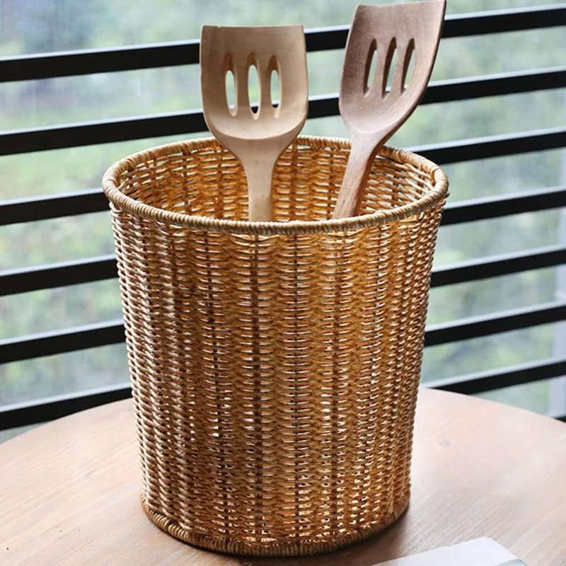 Woven Basket Trash Can Round with Lid Planter Woven Baskets Wicker