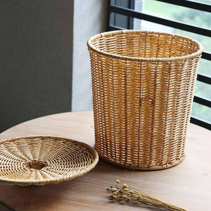 Woven Basket Trash Can Round with Lid Planter Woven Baskets Wicker