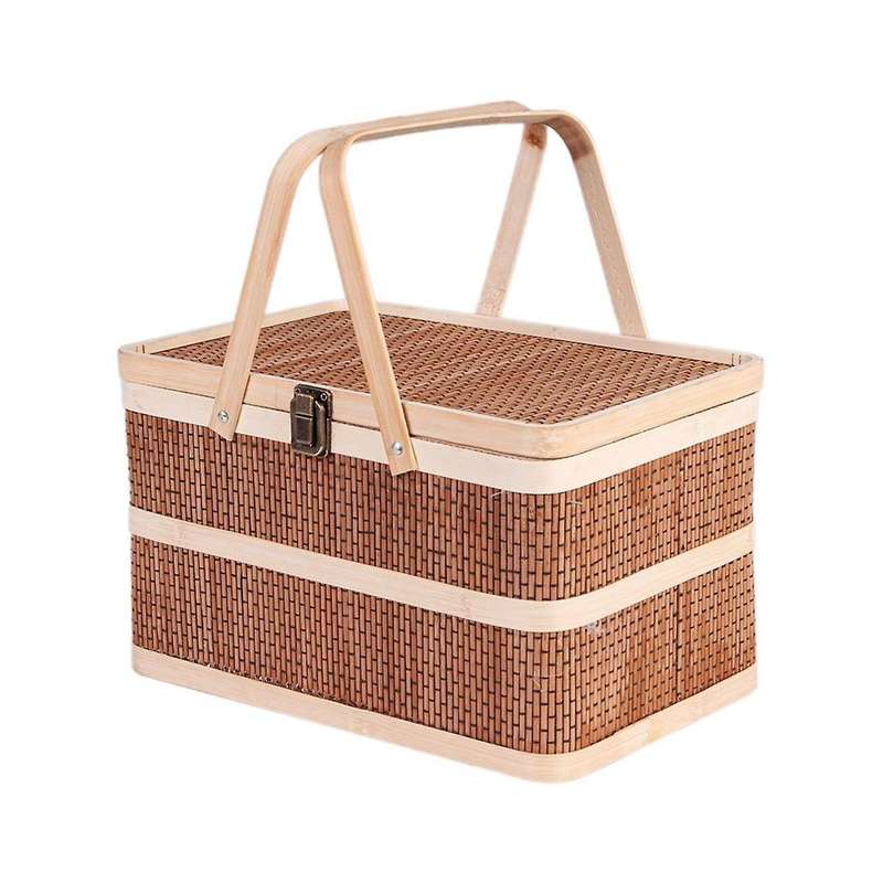 Woven Baskets Bamboo Portable Picnic Fruits Natural Holder Lid Bread Zongzi Organizer