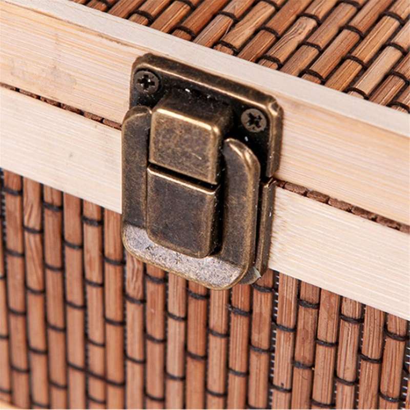 Woven Baskets Bamboo Portable Picnic Fruits Natural Holder Lid Bread Zongzi Organizer