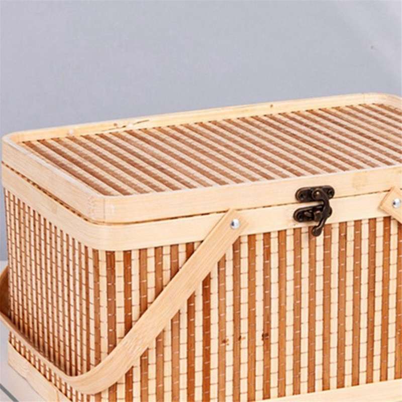 Woven Baskets Large Bamboo Portable Picnic Fruits Natural Holder Lid Bread Zongzi Organizer