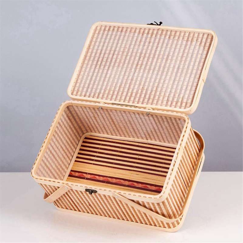 Woven Baskets Large Bamboo Portable Picnic Fruits Natural Holder Lid Bread Zongzi Organizer