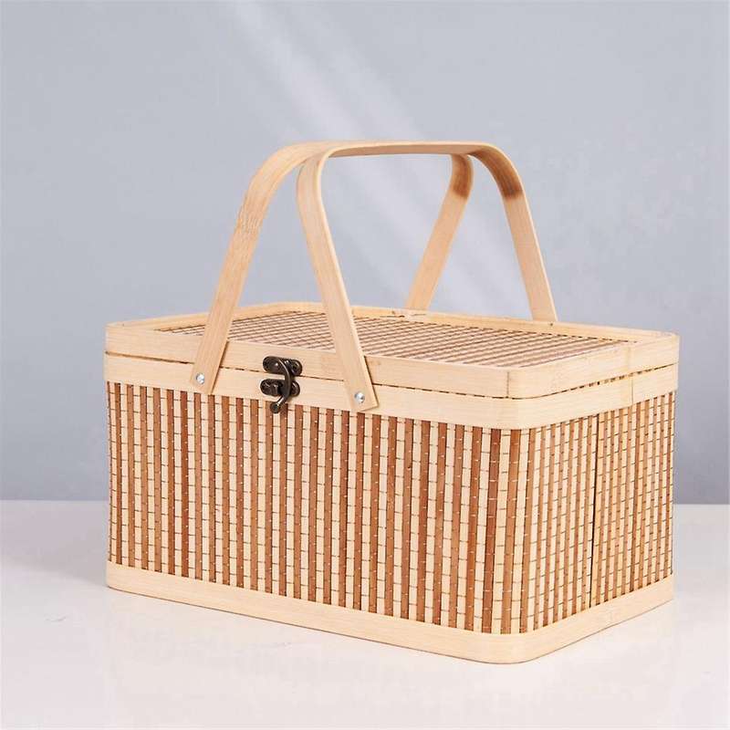 Woven Baskets Large Bamboo Portable Picnic Fruits Natural Holder Lid Bread Zongzi Organizer