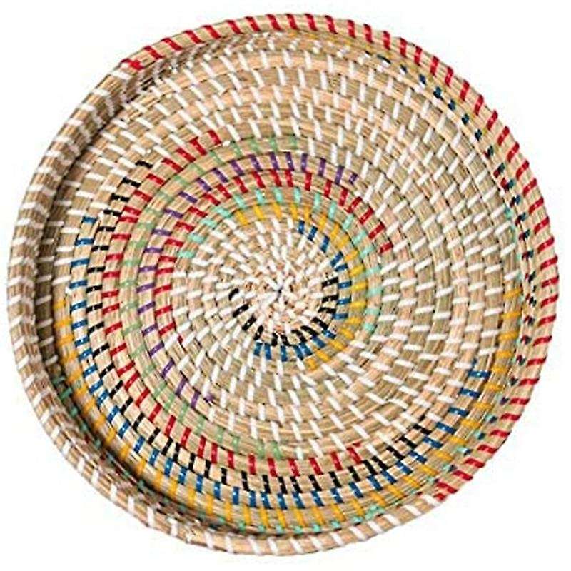 Woven Seagrass Serving Tray, Round Rattan Coffee Table Basket, Seagrass Ottomans, Round Basket Tray