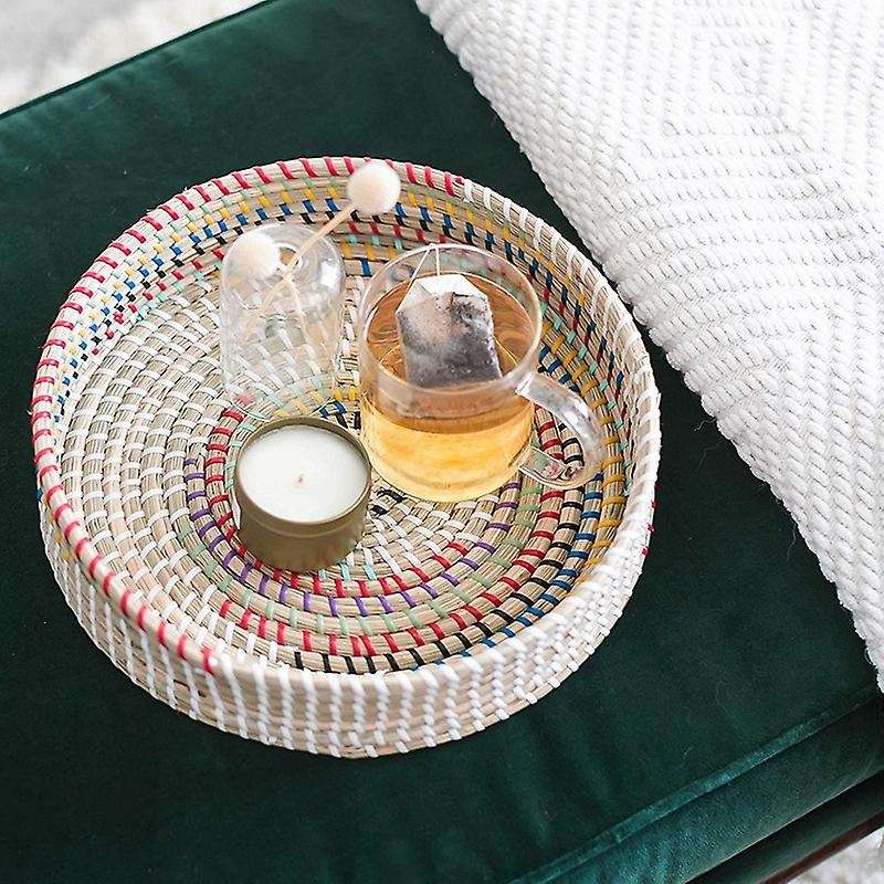 Woven Seagrass Serving Tray, Round Rattan Coffee Table Basket, Seagrass Ottomans, Round Basket Tray