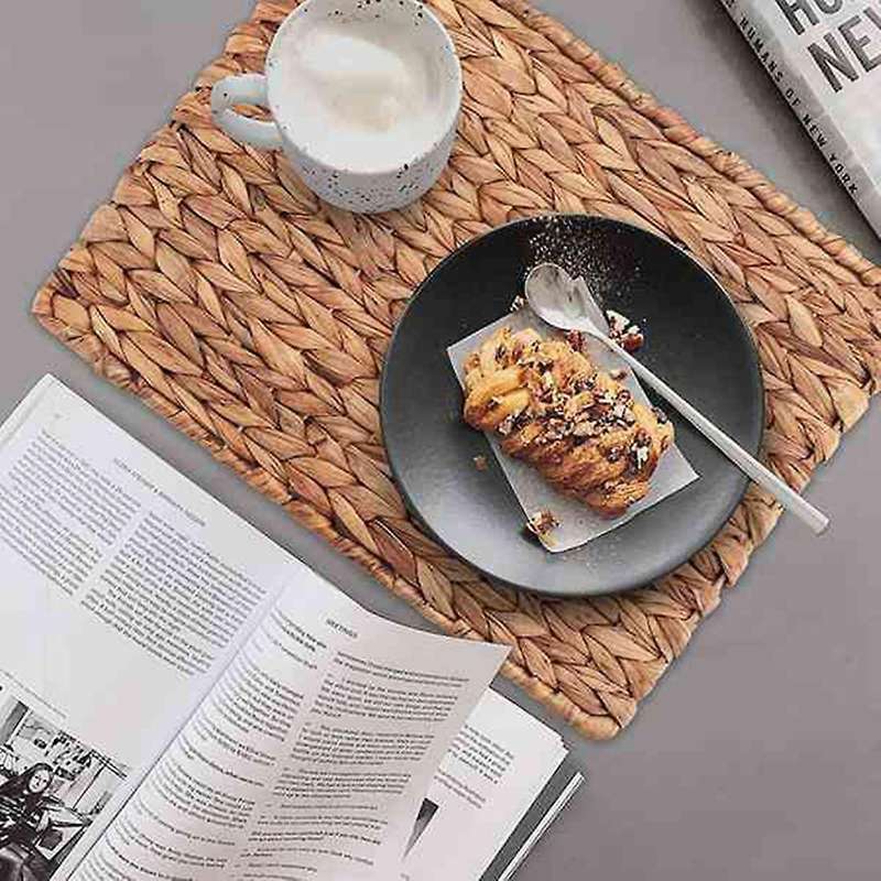 Woven Placemat,Water Hyacinth Heat Resistant Mats,Rectangular Woven Rattan Table Mat,for Kitchen Par