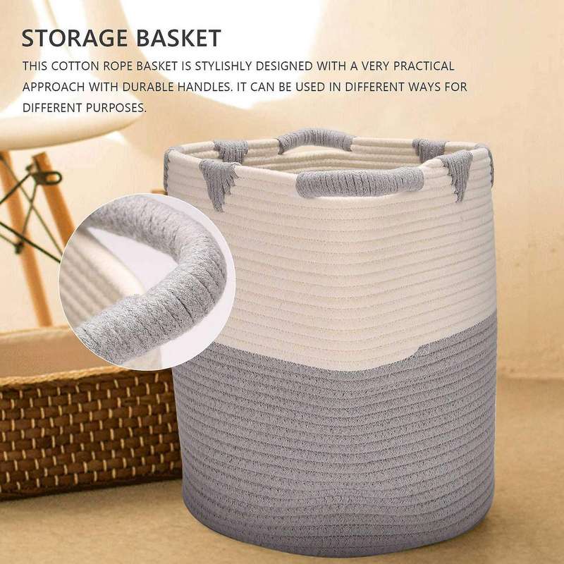Woven Storage Basket Cotton Rope Toy Laundry Storage Basket Storage Bins for Toys Towels Blankets N