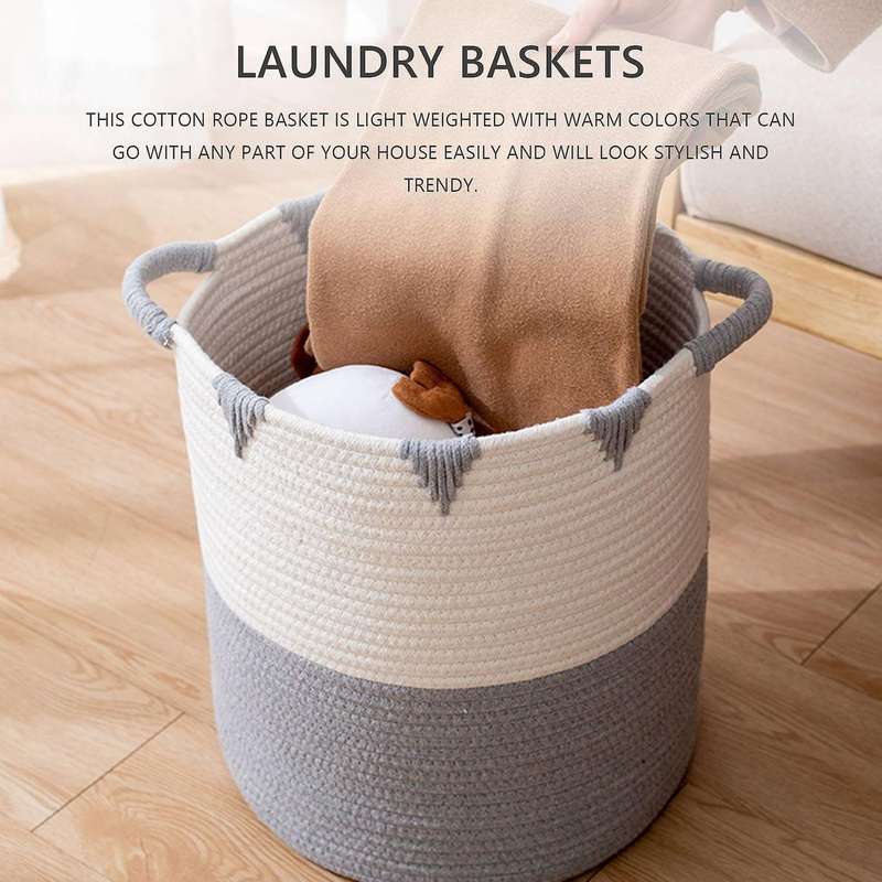 Woven Storage Basket Cotton Rope Toy Laundry Storage Basket Storage Bins for Toys Towels Blankets N