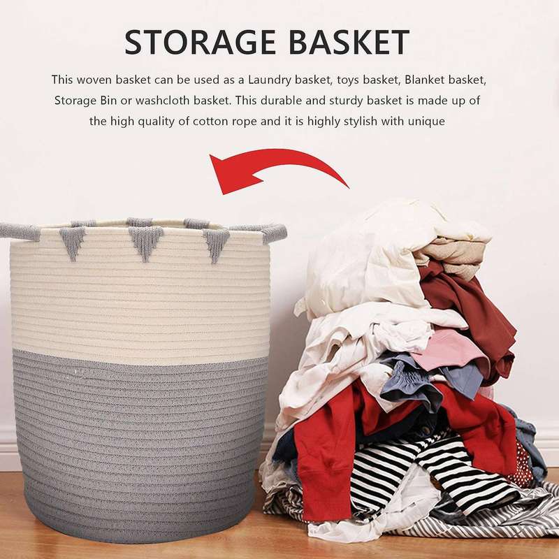 Woven Storage Basket Cotton Rope Toy Laundry Storage Basket Storage Bins for Toys Towels Blankets N