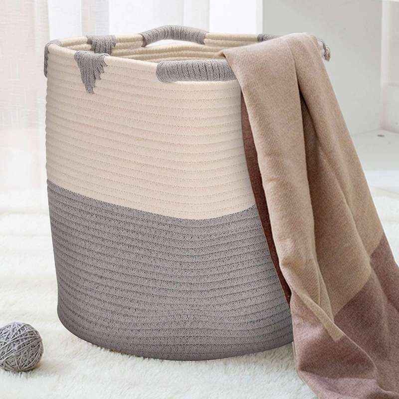Woven Storage Basket Cotton Rope Toy Laundry Storage Basket Storage Bins for Toys Towels Blankets N