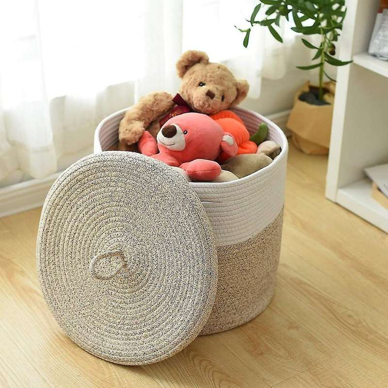 Woven Rope Basket with Lid Cotton Rope Woven Baskets for Organizing Large Laundry Baskets Hamper Bas