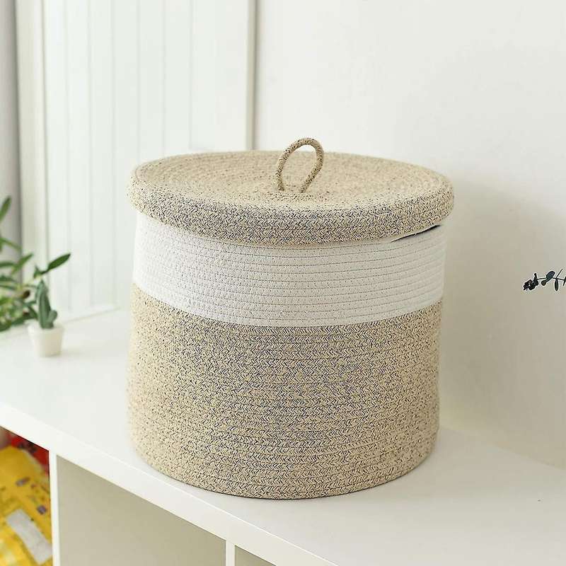 Woven Rope Basket with Lid Cotton Rope Woven Baskets for Organizing Large Laundry Baskets Hamper Bas