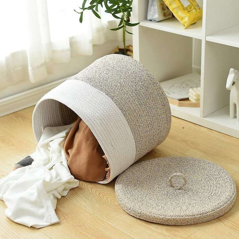Woven Rope Basket with Lid Cotton Rope Woven Baskets for Organizing Large Laundry Baskets Hamper Bas