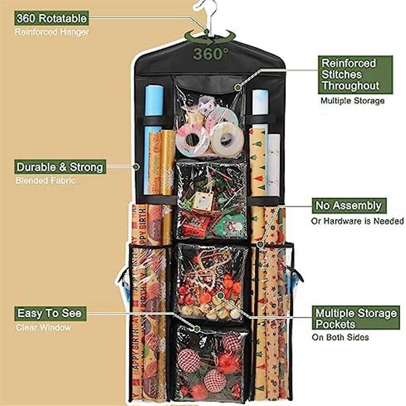 Wrapping Paper Storage, Gift Wrap Organizer Holder Double-sided Hanging Gift Bag Storage Organizer