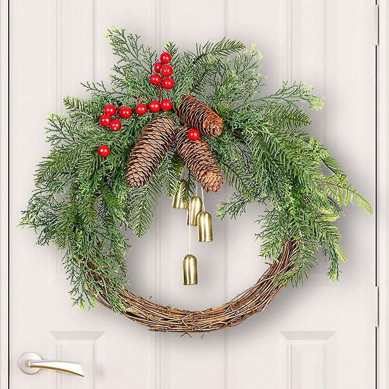 Wreaths for Front Door, 15.7 Inch Rattan Wreaths for Decorating Christmas, 2021 Golden Bells Hang