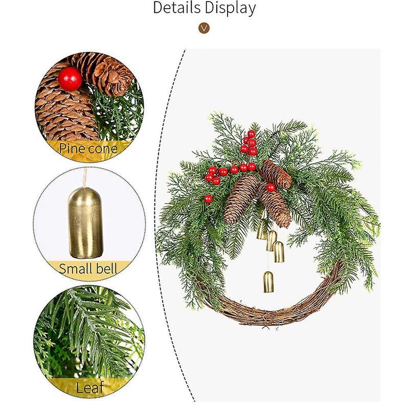 Wreaths for Front Door, 15.7 Inch Rattan Wreaths for Decorating Christmas, 2021 Golden Bells Hang