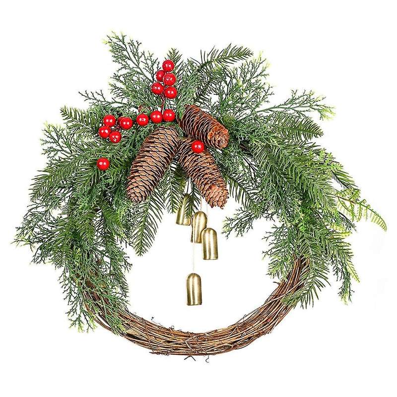 Wreaths for Front Door, 15.7 Inch Rattan Wreaths for Decorating Christmas, 2021 Golden Bells Hang
