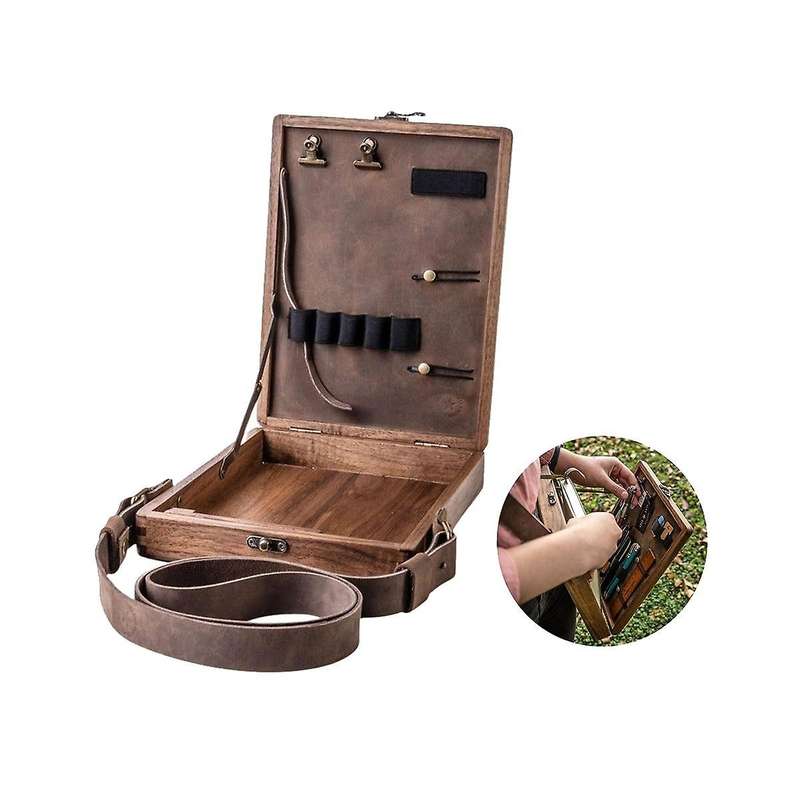 Writer Messenger Wooden Box Storage Writers Pen Artist Brush Retro Decorative Portable Shoulder Bag