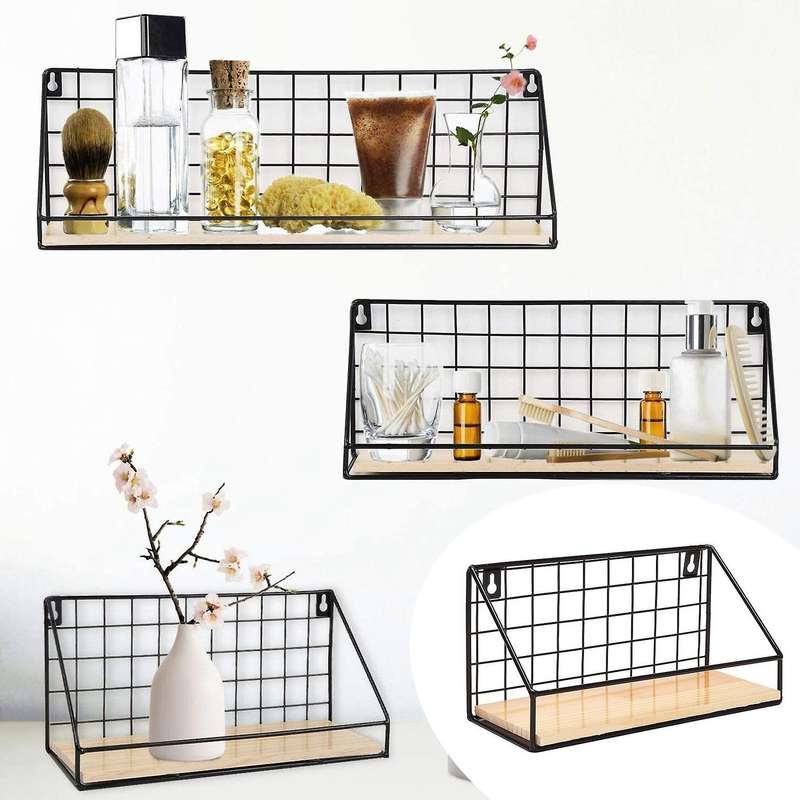 Wrought Iron Floating Shelves Wall Mounted Storage Rack Bedroom Wall Shelf Punch-Free Rack