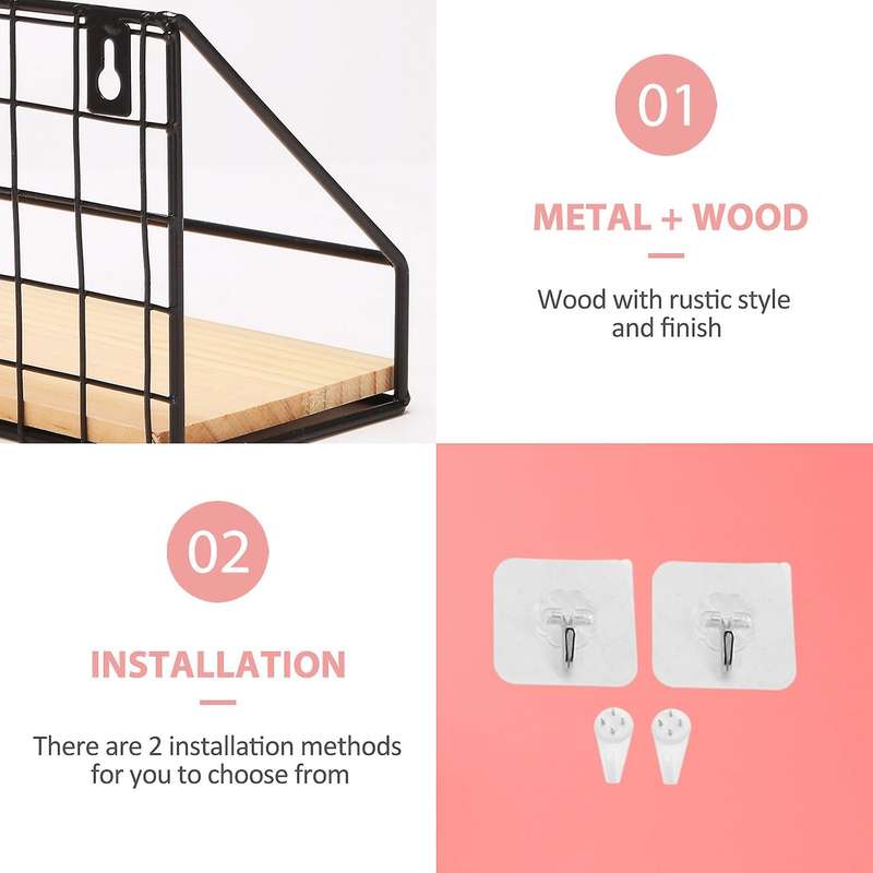 Wrought Iron Floating Shelves Wall Mounted Storage Rack Bedroom Wall Shelf Punch-Free Rack