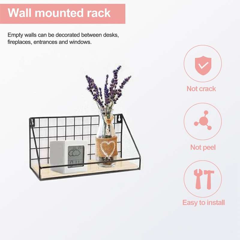 Wrought Iron Floating Shelves Wall Mounted Storage Rack Bedroom Wall Shelf Punch-Free Rack