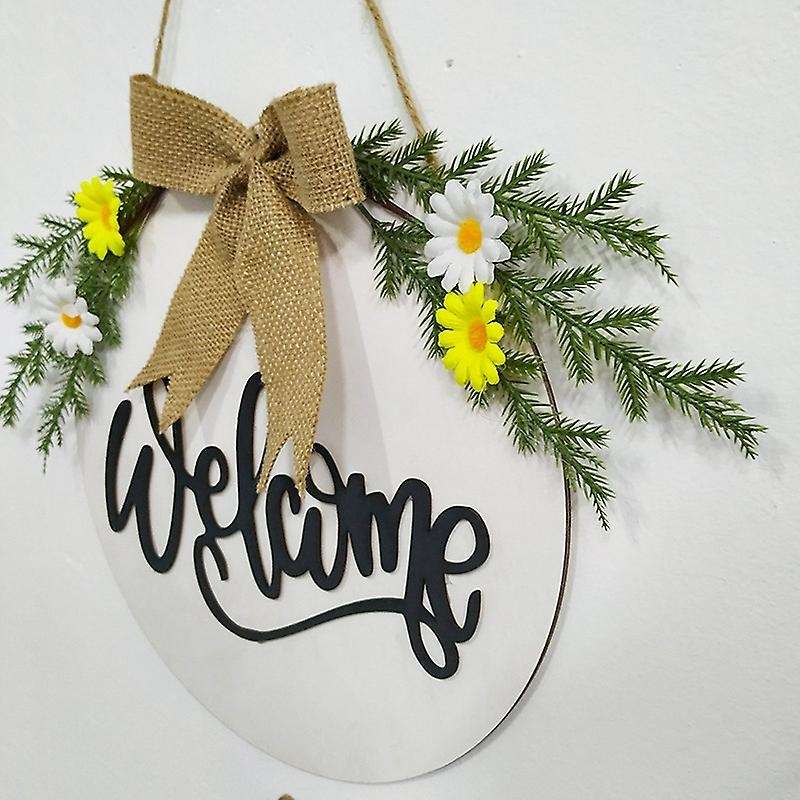 Wreath Door Hanger Welcome Sign for Farmhouse,Rustic Wooden Door Hangers Front Porch Decor Outdoor