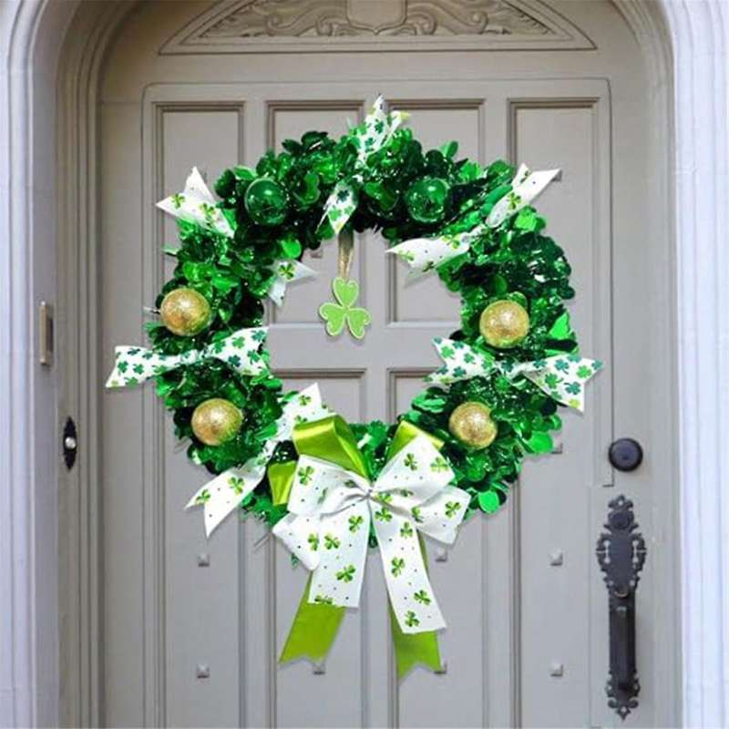 Wreath Green Shamrock Front Door Wreath Four-Leaf Wreath for St. Patty 's Day Decoration Outdoor