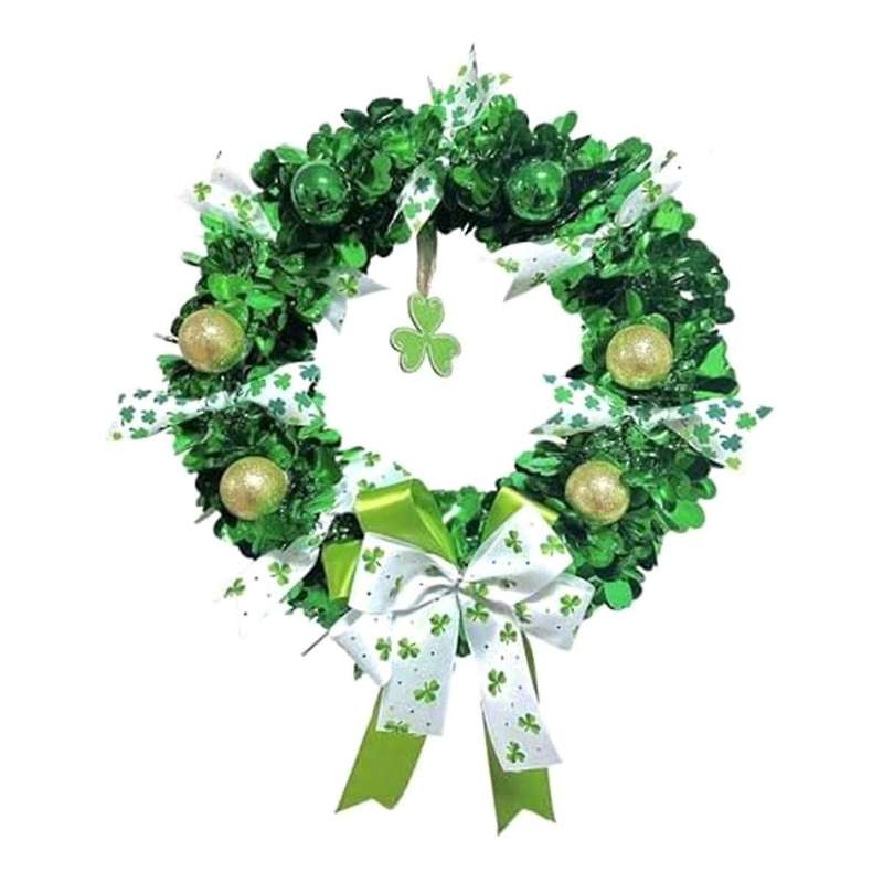 Wreath Green Shamrock Front Door Wreath Four-Leaf Wreath for St. Patty 's Day Decoration Outdoor