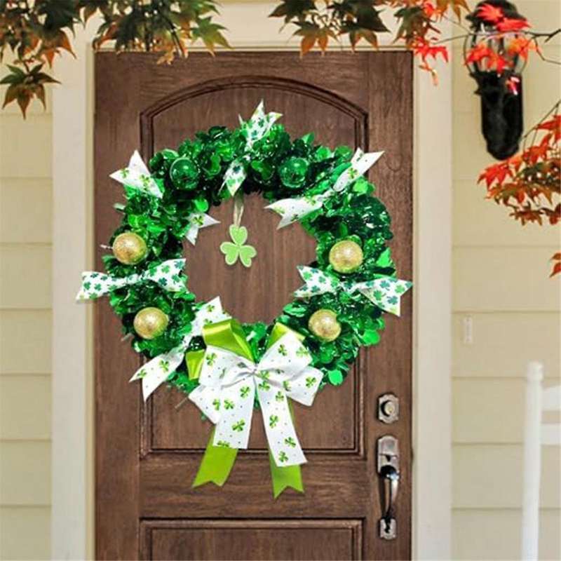 Wreath Green Shamrock Front Door Wreath Four-Leaf Wreath for St. Patty 's Day Decoration Outdoor