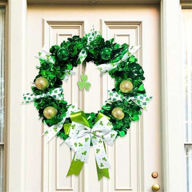 Wreath Green Shamrock Front Door Wreath Four-Leaf Wreath for St. Patty 's Day Decoration Outdoor