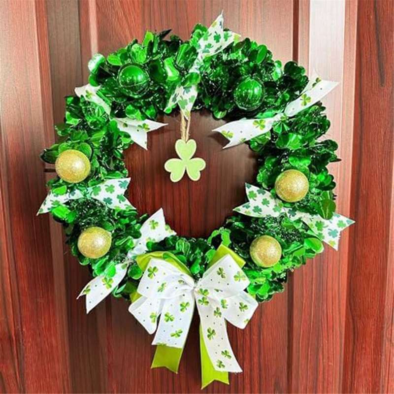 Wreath Green Shamrock Front Door Wreath Four-Leaf Wreath for St. Patty 's Day Decoration Outdoor