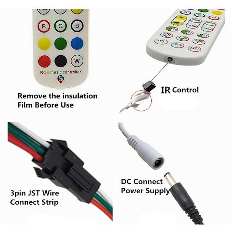 WS2812B Bluetooth Controller for Addressable LED Strip Light 5050 RGB LED Tape 24Key Remote Music Sm