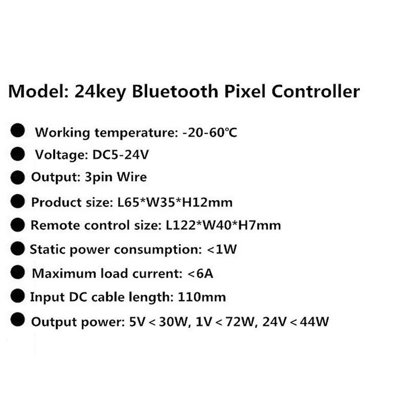 WS2812B Bluetooth Controller for Addressable LED Strip Light 5050 RGB LED Tape 24Key Remote Music Sm