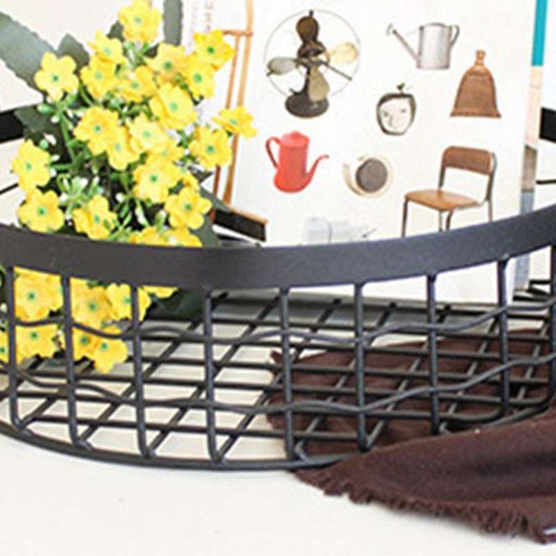Wrought Iron Storage Hamper Metal Home Desktop Bread Snack Basket Binaural Fruit Basket Candy Basket